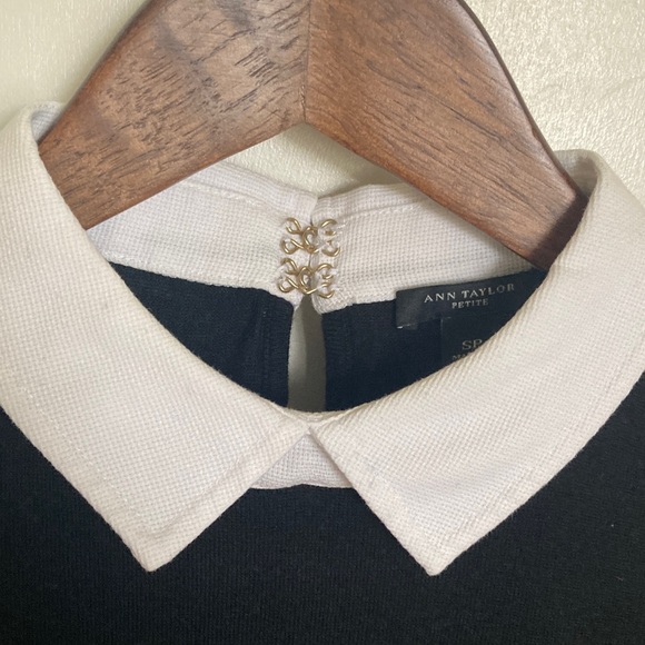 ANN TAYLOR Classic Black Sweater with White Collar - Picture 3 of 5